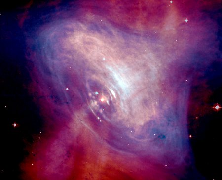 Изображение Крабовидной туманности, полученное совместными усилиями двух телескопов: Hubble и Chandra