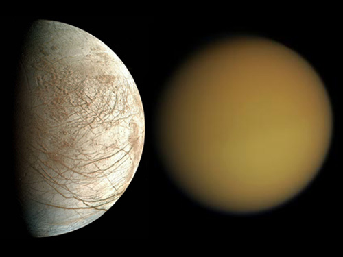 Европа (слева), Титан (справа)